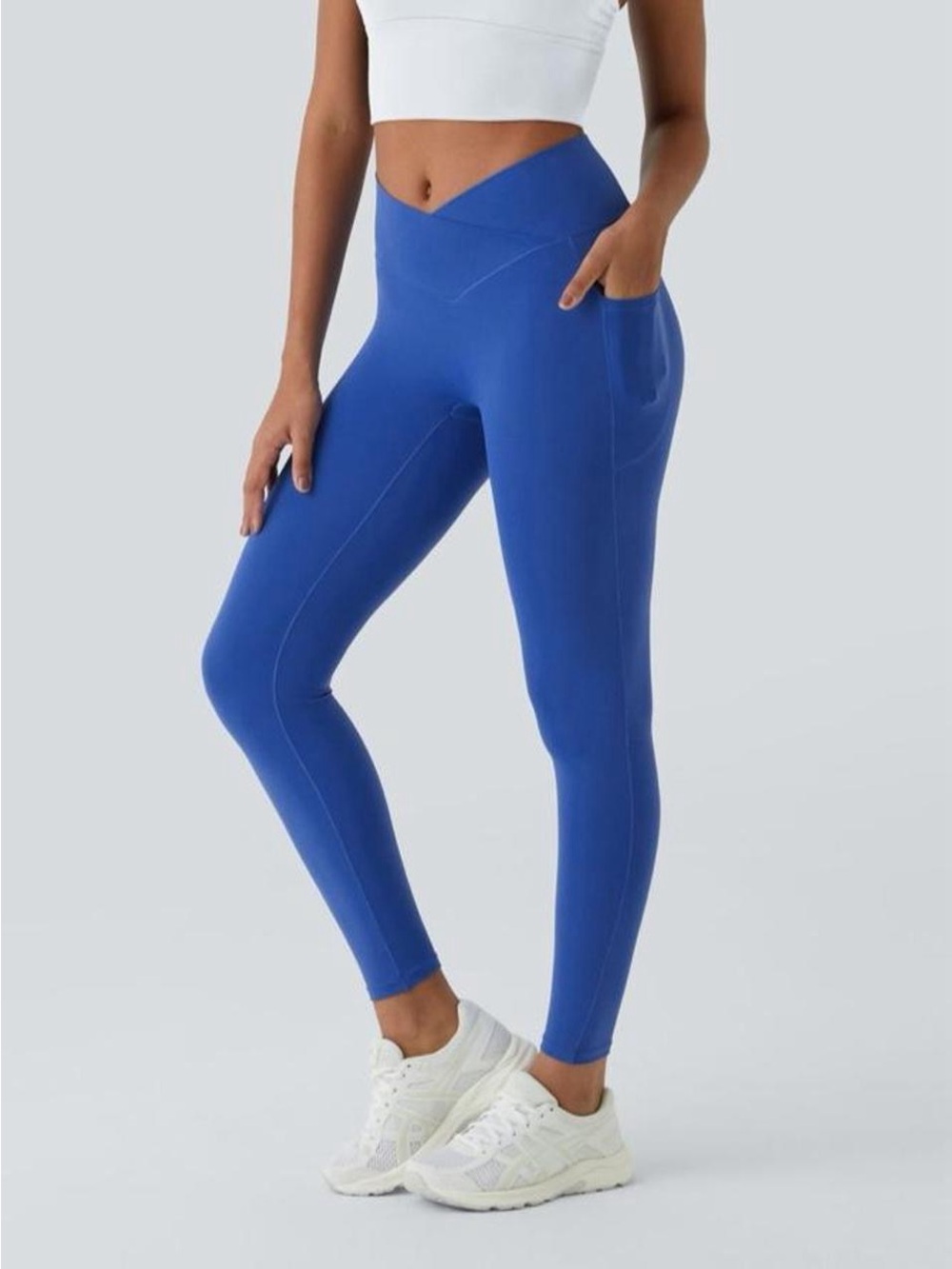 Halara Crossover Pocket Leggings Small 7/8 EUC Bright Blue